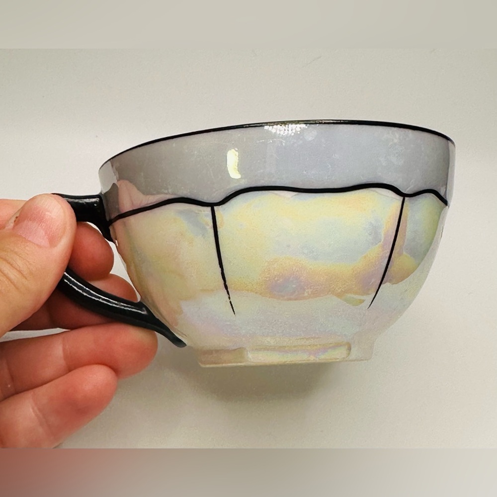 Vintage Czechoslovakia White & Black Luster Wear Tea Cup